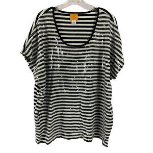 Ruby Rd. Women's Black & White Stripped Top